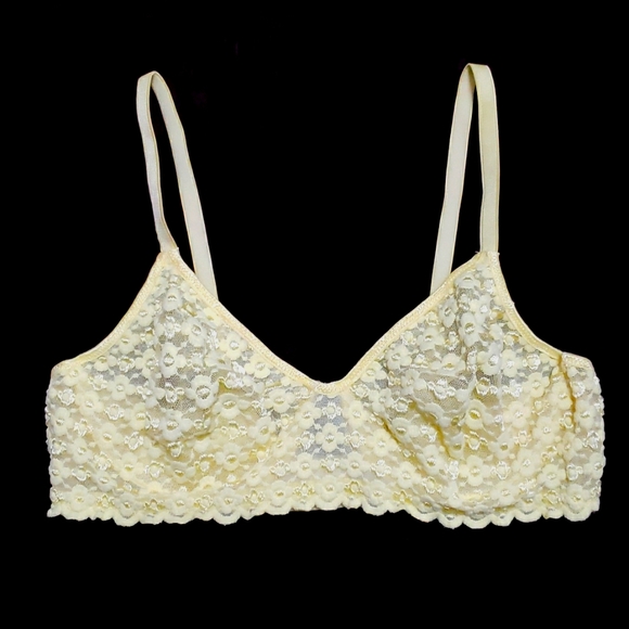 Vintage Other - Vintage Yellow Sheer Floral Daisy Lace Unlined Wired Bra Bralette